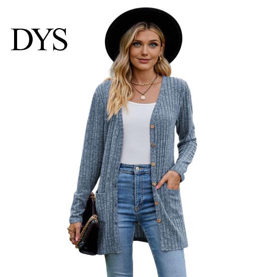 Women Knitwear Fall Long Cardigan Sweater, V Neck Button Front Knit Coat Coat, Sleeve Casual Sweater with Pockets Winter