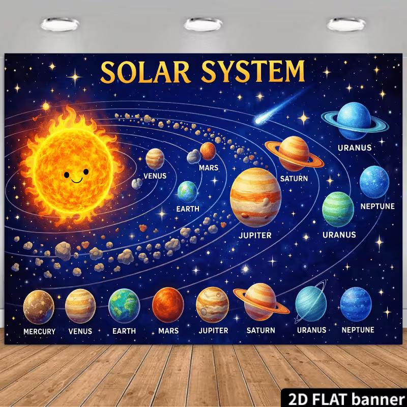 2D Outer Space Backdrop Solar System Planets Kids Science Photography Background 47.2x31.5inch/120*80cm