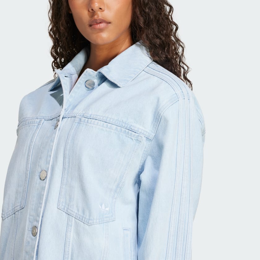 Adidas Originals Solid Color Single-Breasted Loose Long Sleeve Denim Jacket Women Jackets Blue JD4753