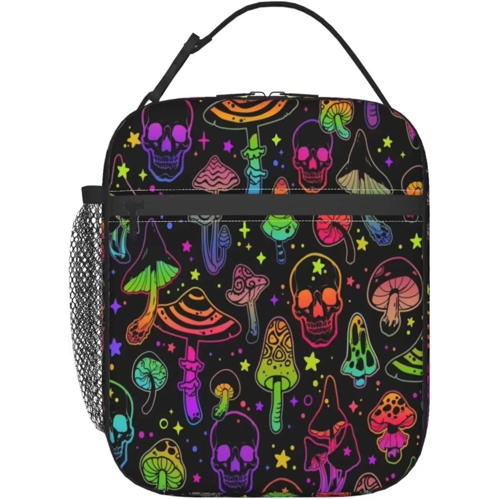 Men Women Eyes Black Cat Goth Mushroom Lunch Bag Snacks Organizer for Work Office Outdoor Picnic Meal Leakproof Halloween