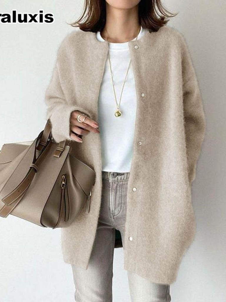 9 Color Autumn New Ultra Soft Knit Coat Slim Fit Design Loose Wool Jacket for Women