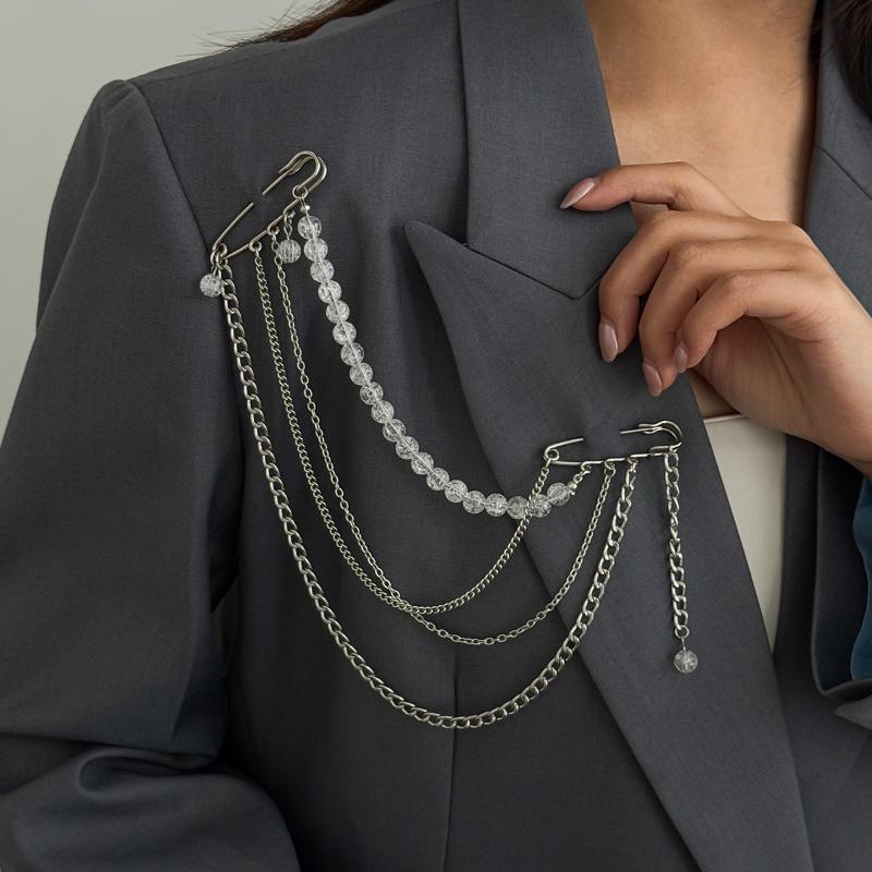Creative Multi-Layer Bead Chain Brooch With Clear Crystal Beads Multi Chains Multi Functional Fashion Clothing Pin Jewelry