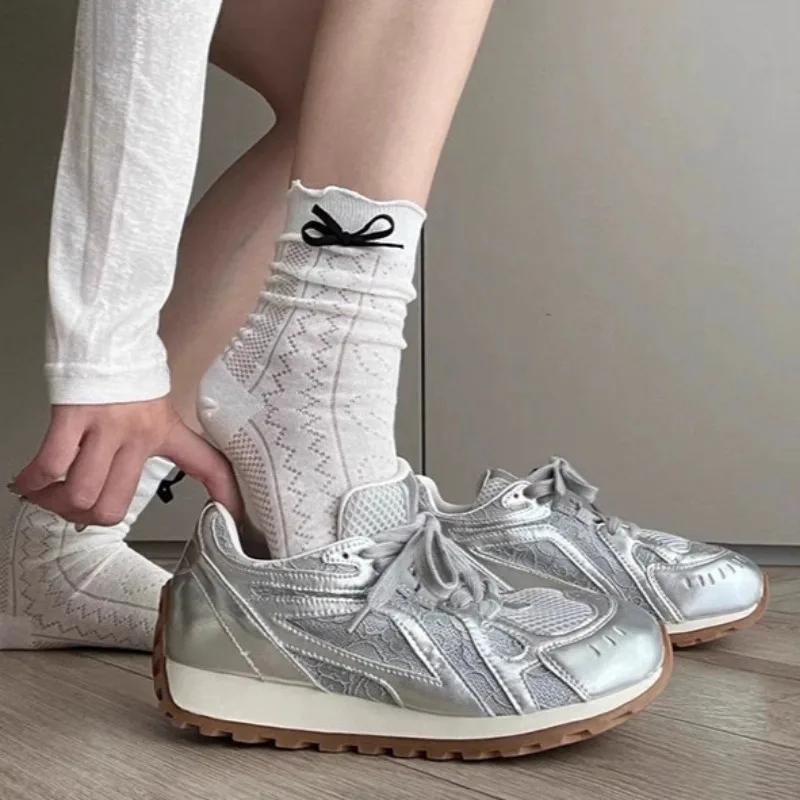 Модные сетчатые кроссовки на полой платформе для женщин — фото 7