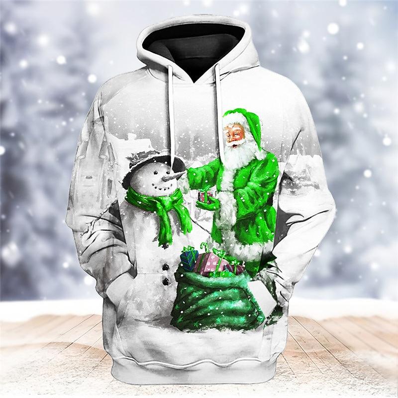 Male Autumn And Winter Christmas Hooded Long Sleeve Sweatshirt Funny And Interesting All Print Pocket Top Boy Slip