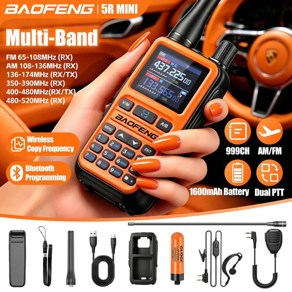Baofeng 5Rmini Walkie-Talkie Bluetooth Programming Aviation Receiver Dual PTT Transmitter Key Outdoor Travel Baofeng Handheld RA