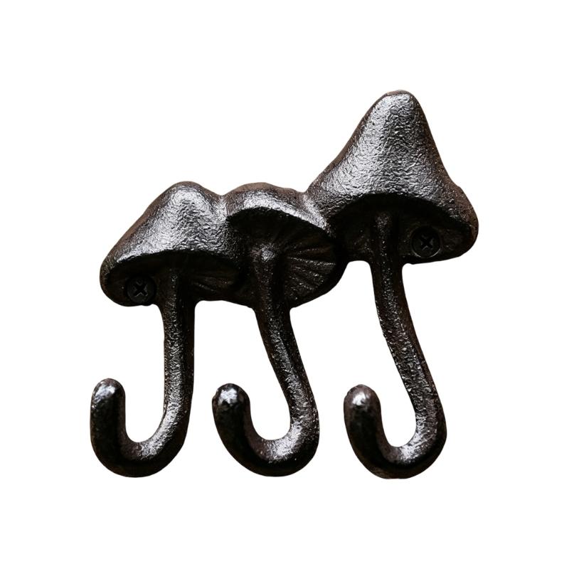 Wall Mounted Metal Mushroom Wall Hook Rack Key Hat and Bag Holder with Dark Finish for Entryway Bedroom Storage