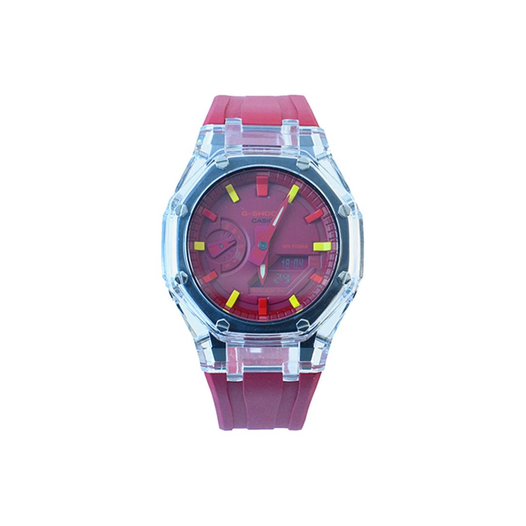 

CASIO Men Liquid Crystal,Analog Dual Display Series Red Watch GA-2100-1A1(Watch3-- Glacier Coral Red