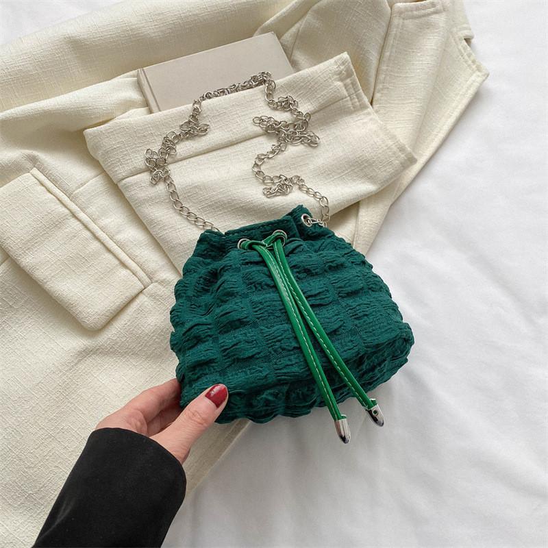 Chic Canvas Bucket Bag For Women Trendy Summer Shoulder Bag With Chain Strap