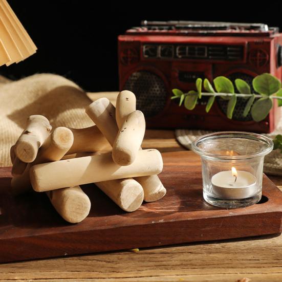 Matte Finish Wood Candle Holder Wooden Glass Holder, Rustic Driftwood Ornament, Farmhouse Natural Branch Tabletop Decor for Living Room Bedroom Office