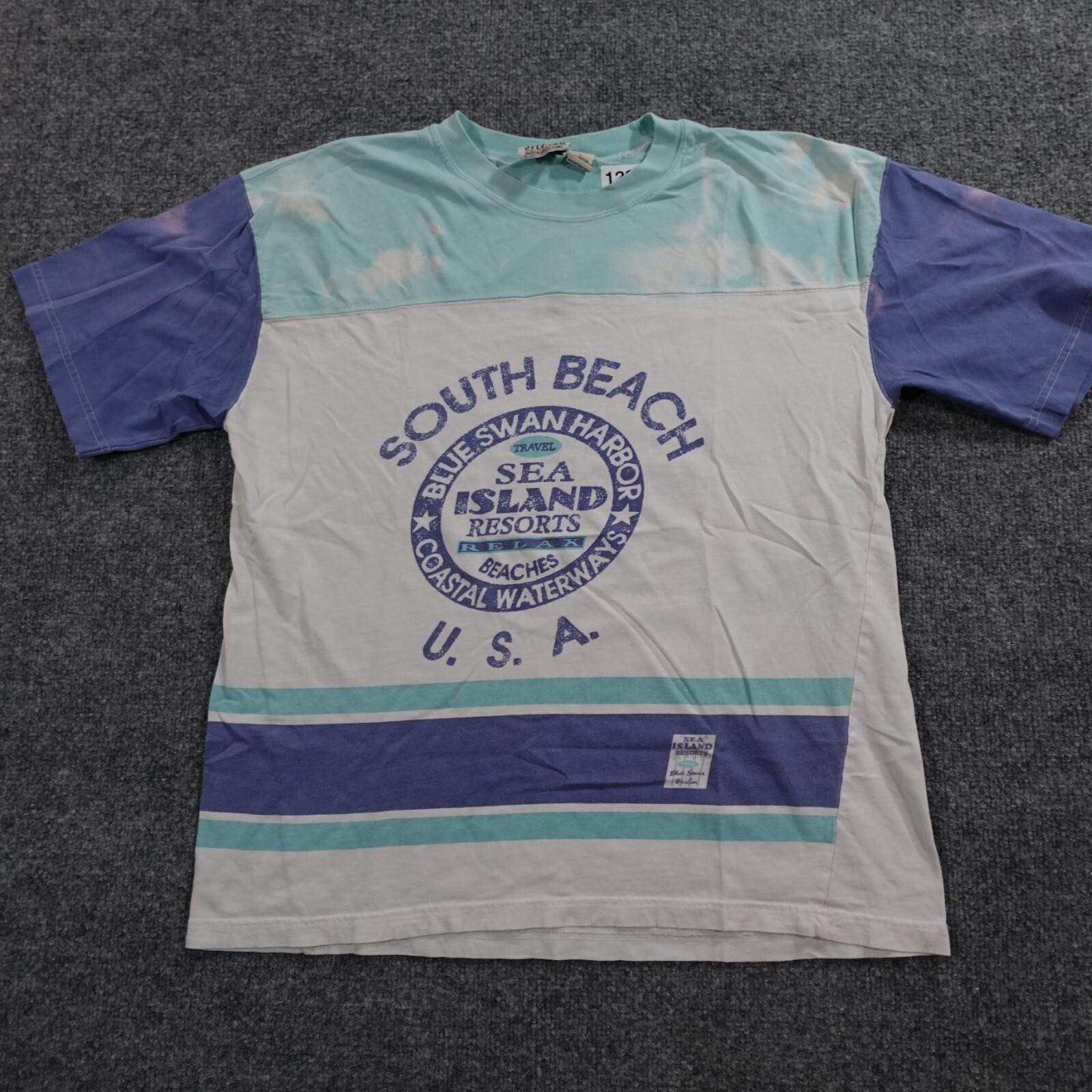 South Beach Shirt Men L White Blue VTG Stefano Colorblock Blue Swan 90s 11227 S