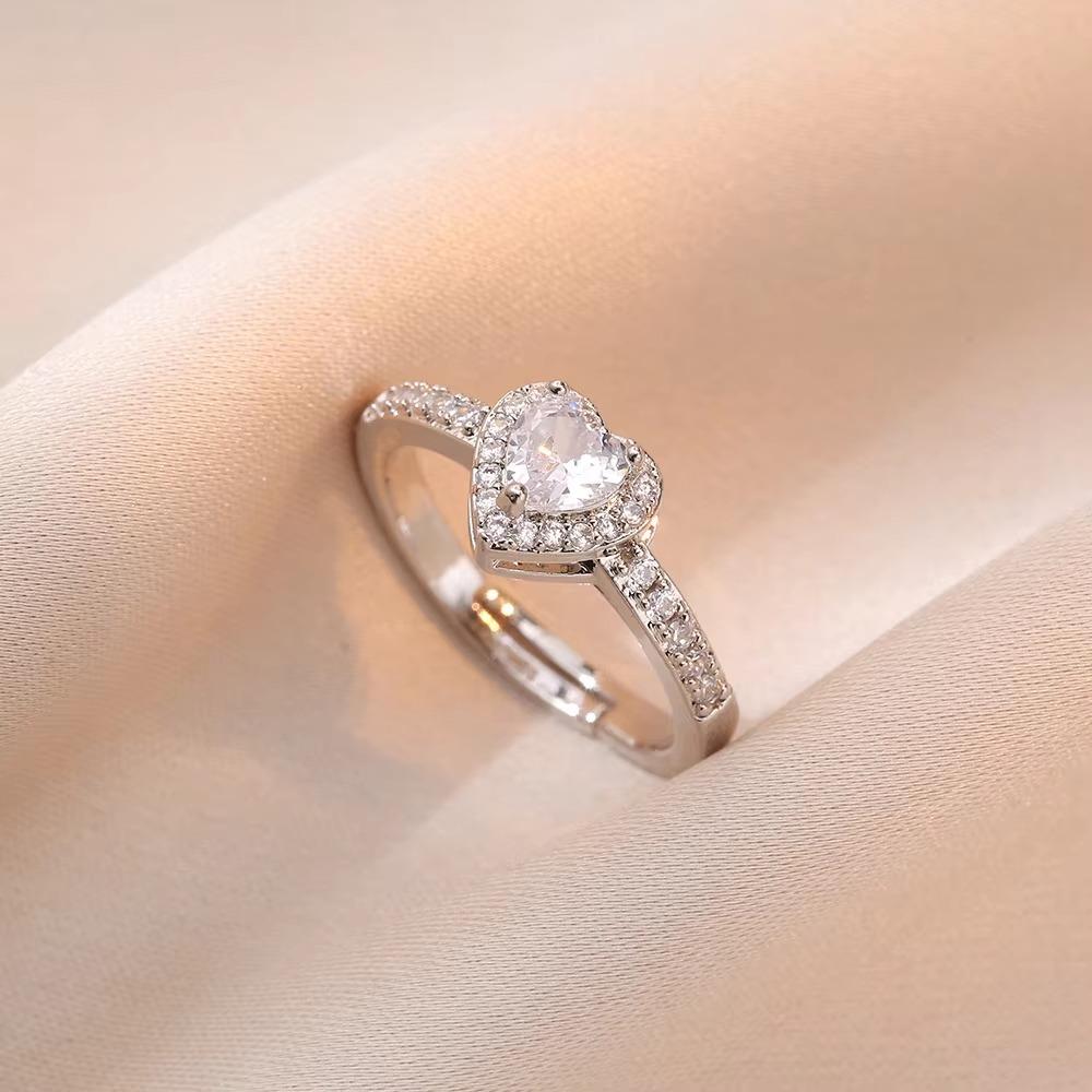 Charm Fashion Pink Heart Zircon Rings for Women Luxury Silver Color Stainless Steel Crystal Necklace Jewelry Set Gift Colorfast