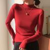 H679 Women's Slim Fit Half-High Collar Long-Sleeve Solid Color Warm Top for Autumn/Winter
