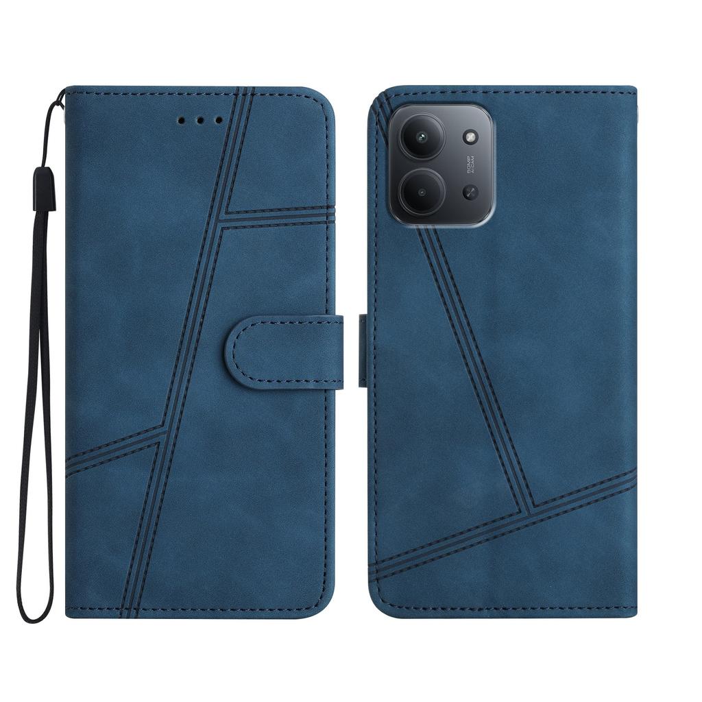 For Xiaomi Redmi 15C 4G (EU) (173mm)/Xiaomi Redmi 15C 5G (EU) (173mm) Case Lines Imprinted Flip Leather Retro Phone Cover with Wrist Strap