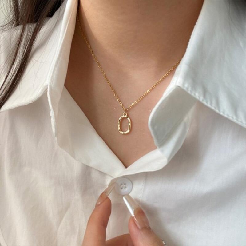 

Oval simple ring necklace 2 colors Silver