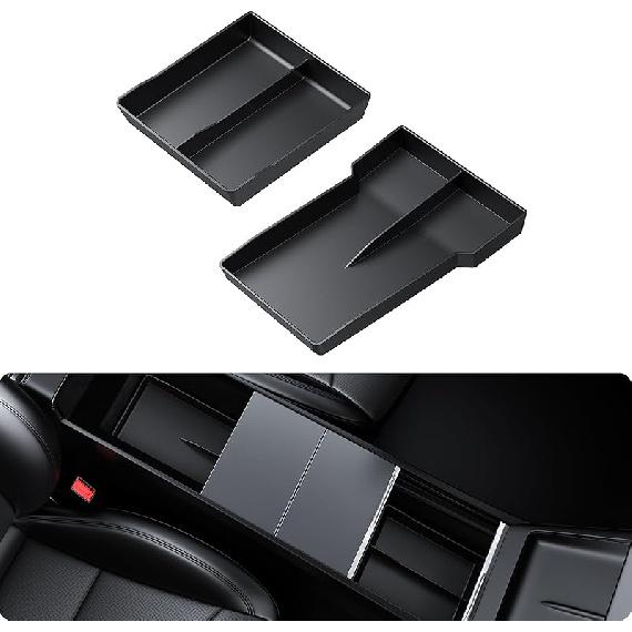 BASENOR -2026 Tesla Model S Model X Lower Center Console Organizer Tray, ert Compartment Under Cupholder Interior Accessories Storage, Fit Model