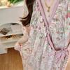 Elegant Monet Garden Short-Sleeve Women's Robe - Long Nightgown, Pajamas, Bathrobe, Loungewear, Cloud Cotton Round Neck