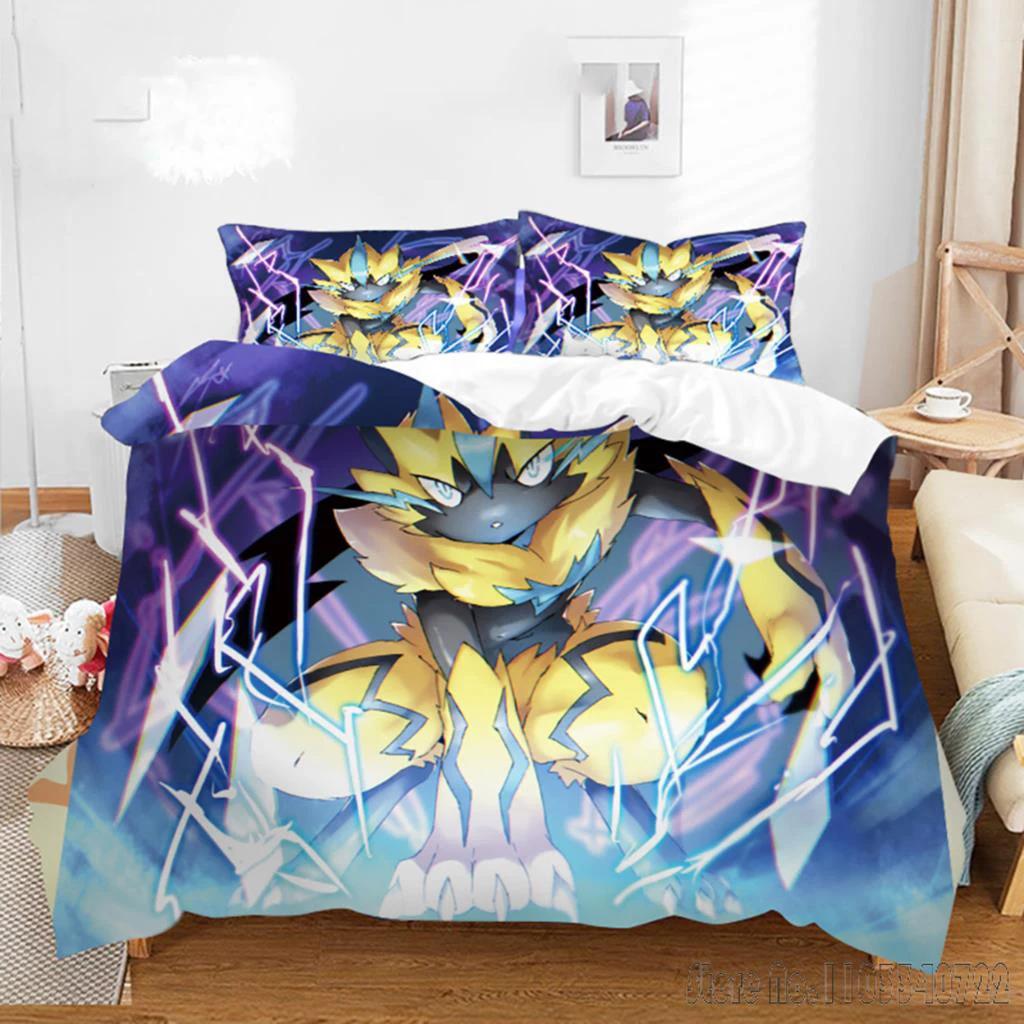 Anime Popular Pokemon Pillowcase Pikachu Bedding Set Baby Duvet Cover Sets Bedclothes Twin Single King Kids Adult Gift