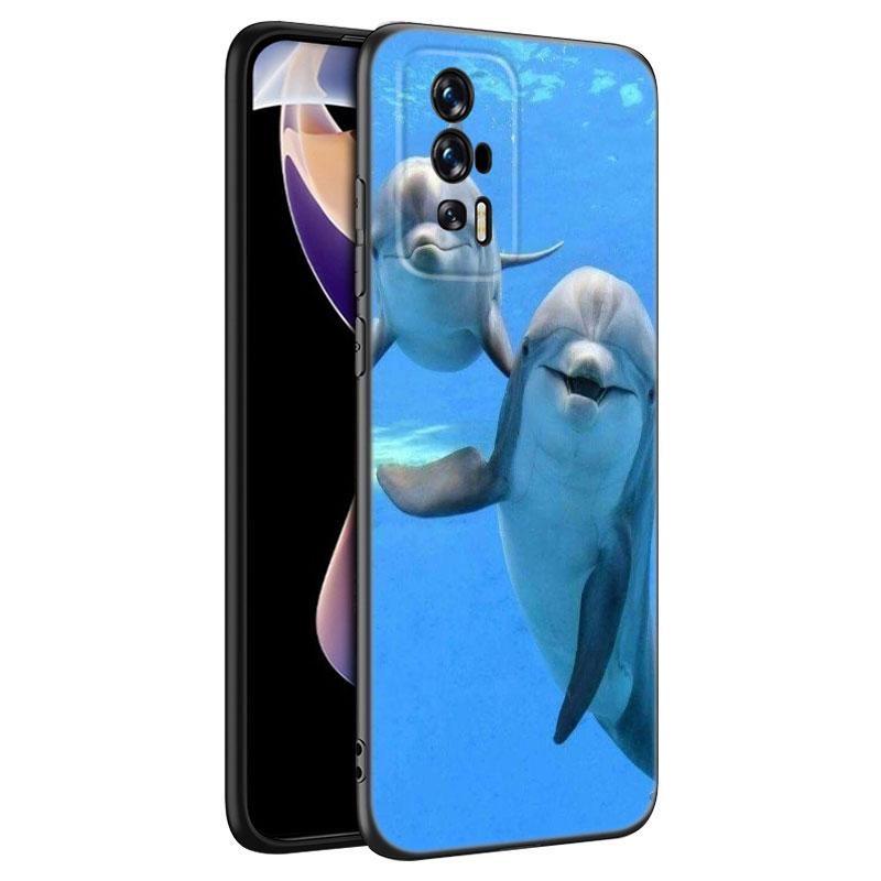 Animal Dolphin Black Silicone Phone Case For Xiaomi Redmi 7A 8A 9A 10A 11A 9C 10C 12C 13C 11 Prime A1 A2 Plus 12 4G Note 9T 12R