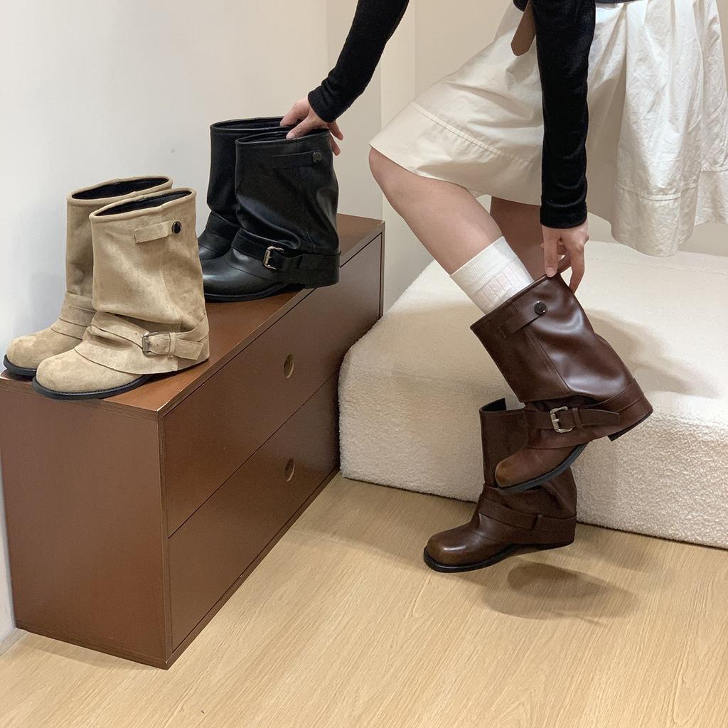 Vintage Brown Martin Boots Women's Shoes 2025 New Spring and Autumn Single Boots Thick Heels Slimming with Skirts, Trouser Leg Boots, Short Boots