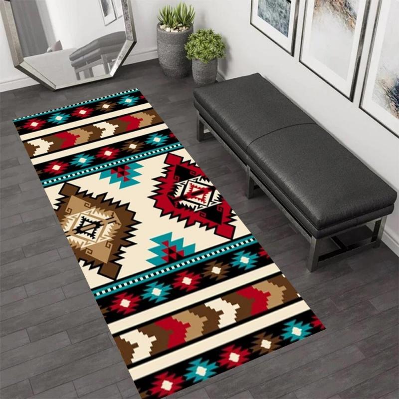 Boho Long Runner Area Rug Carpet Non Slip Floor Mat Tribal Print Washable Kitchen Rug, Anti-Skid Entryway Runner for Home Decor
