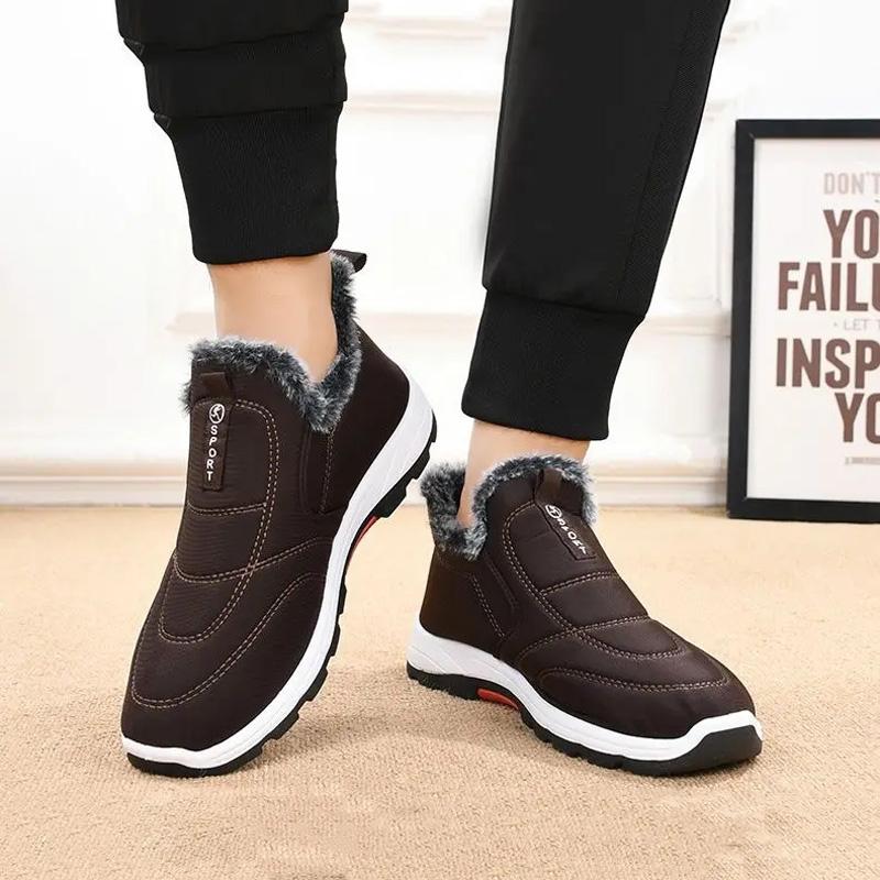 Simple Winter Warm Plus Velvet Casual Shoes Slip-on Comfortable Cold-proof Men Snow Boots Non-slip Outdoor Walking Cotton Shoes