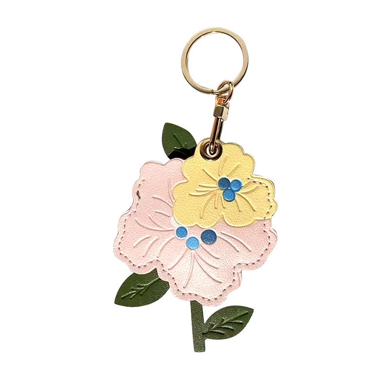 Peach Blossom Leather Keychain: Access Card Holder, Locator Cover, Gift Pendant