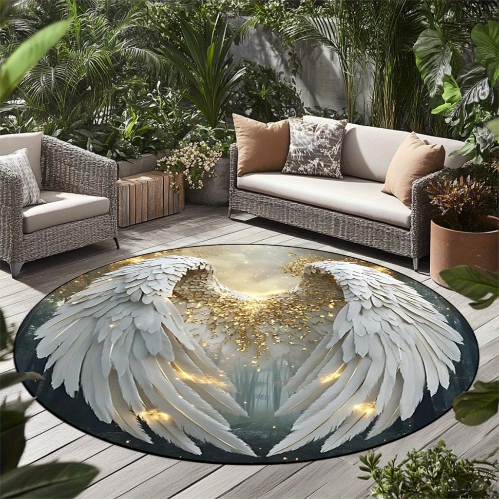 Vintage Angel Wings Round Area Rug Washable Abstract Art Floor Mat Cover for Living Room Bedroom Dining Decor