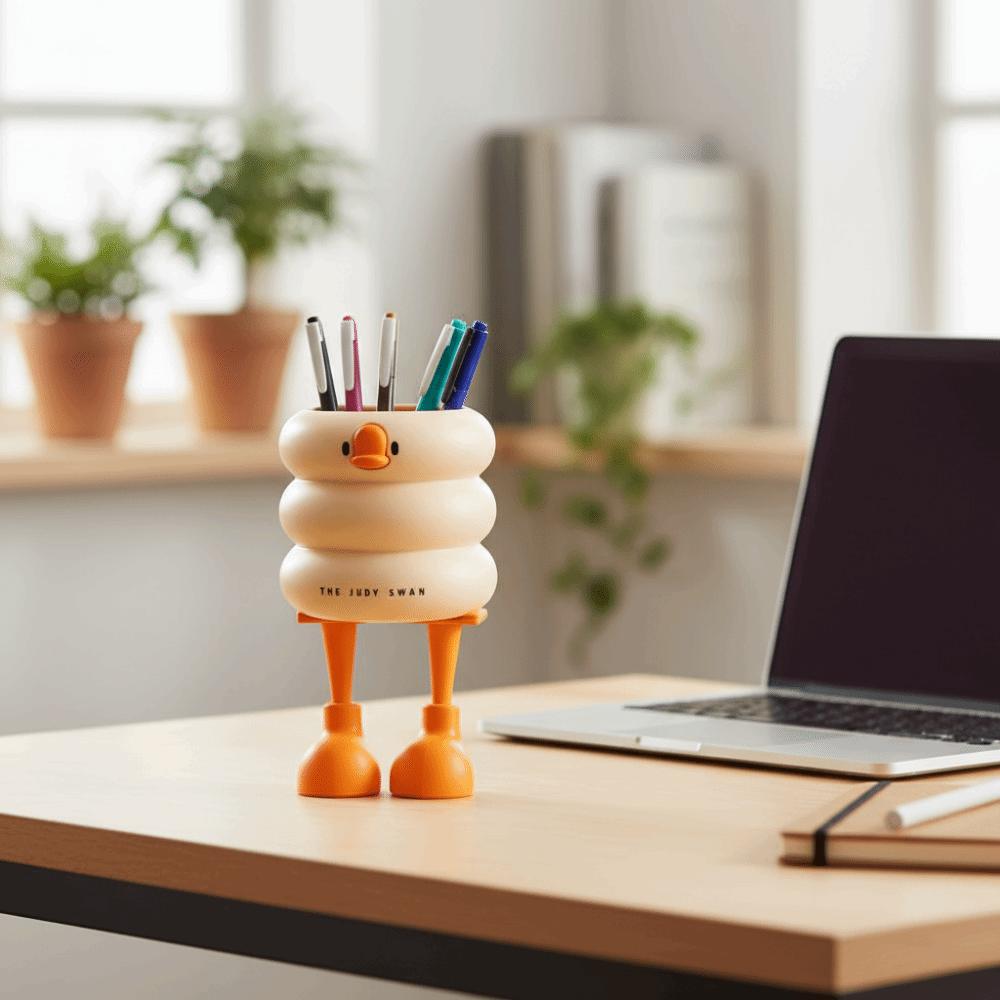 Large-capacity Duck-Shaped Desk Organizer Cartoon Design Storage Bucket  Desktop Decoration