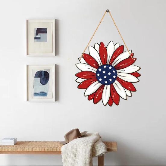 4 juli Hangend Deurbord, Patriotische Houten Onafhankelijkheidsdag Deurhanger, Rustiek Rood Blauw Wit Amerikaans Bord voor Memorial Day Voordeur Decor