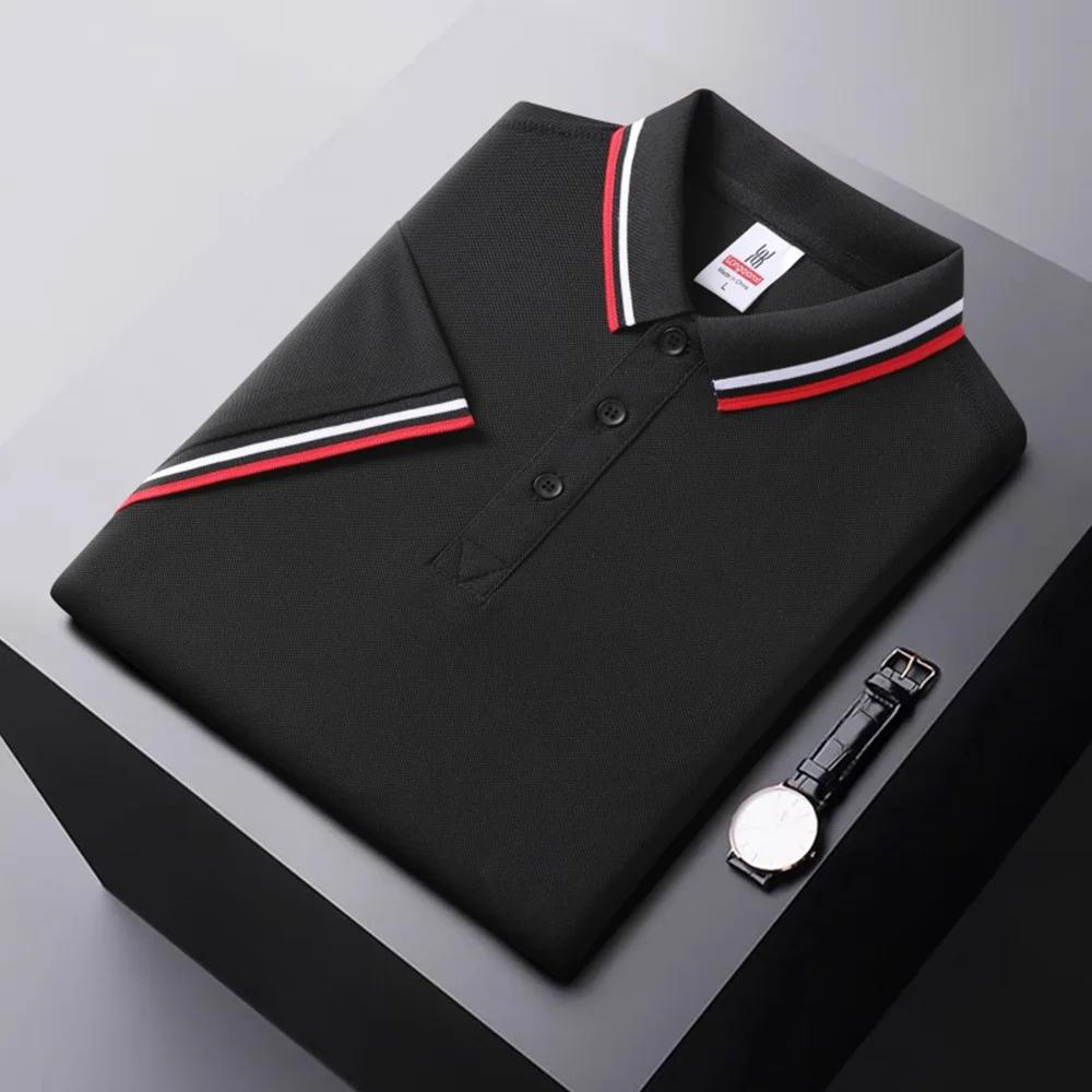 Summer Ice Silk Polo Shirt High-End T-Shirt Solid Color New Half Sleeve Non-Marking Casual Lapels Business Thin Menswear
