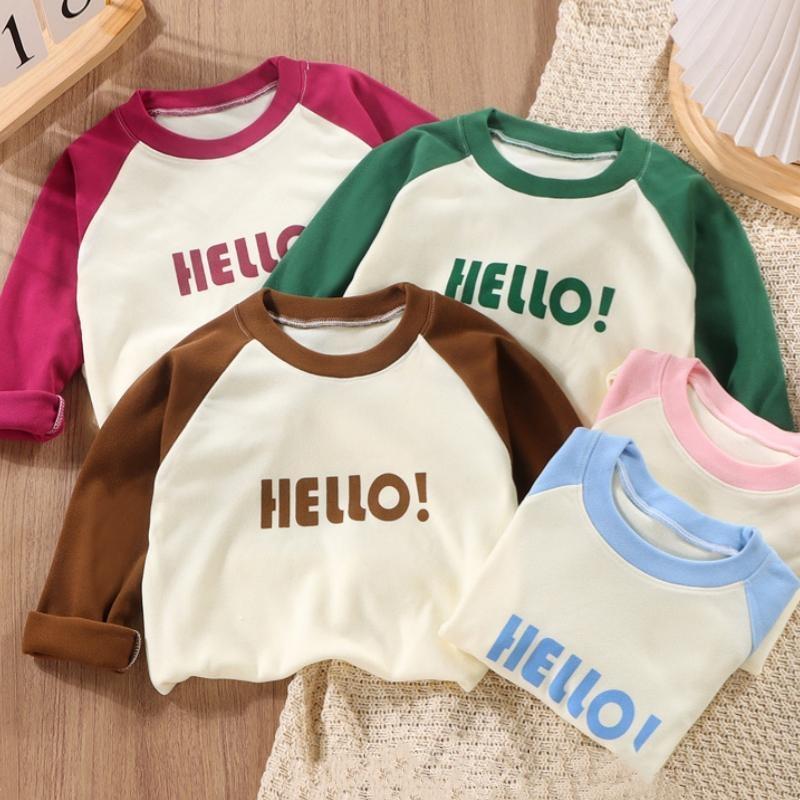 Korean Toddler Girl Thin Sweatshirt Cotton Letter Spliced Sleeve Baby Girl Tops Loose Round Collar Boys Base Shirts