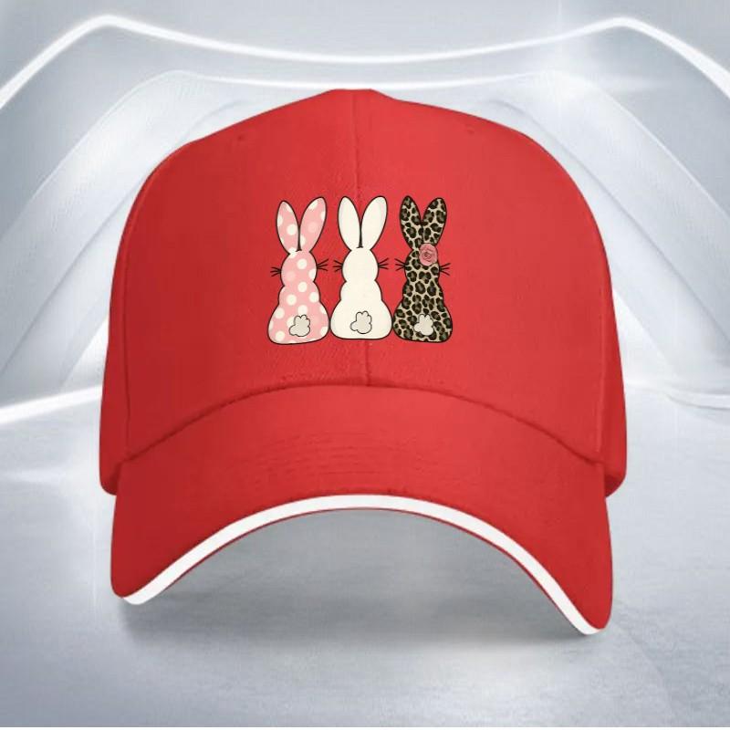 Cute Bunny Print Baseball Cap Polyester Adjustable Casual Hat for Adult Unisex Outdoor Sports