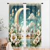 2 Stück Elegante Islamische Moschee & Laternen Vorhänge, Ideal für Ramadan/Eid Fensterdeko, Tunnelzugvorhänge