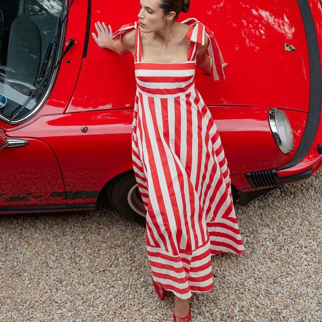 Women Spring Sleeveless Striped Print Suspender Camisole Dress Summer Casual A-Line Backless High Waist Large Swing Long Dresses S-XL