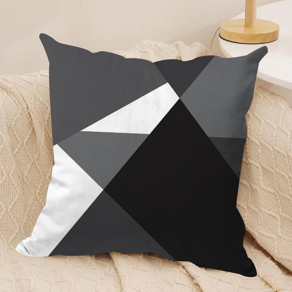 Black And White Gray Geometric Cushion Cover Pillowcase Ultra Soft Skin Friendly Fabric Cloud Like Comfort  Concealed Zipper