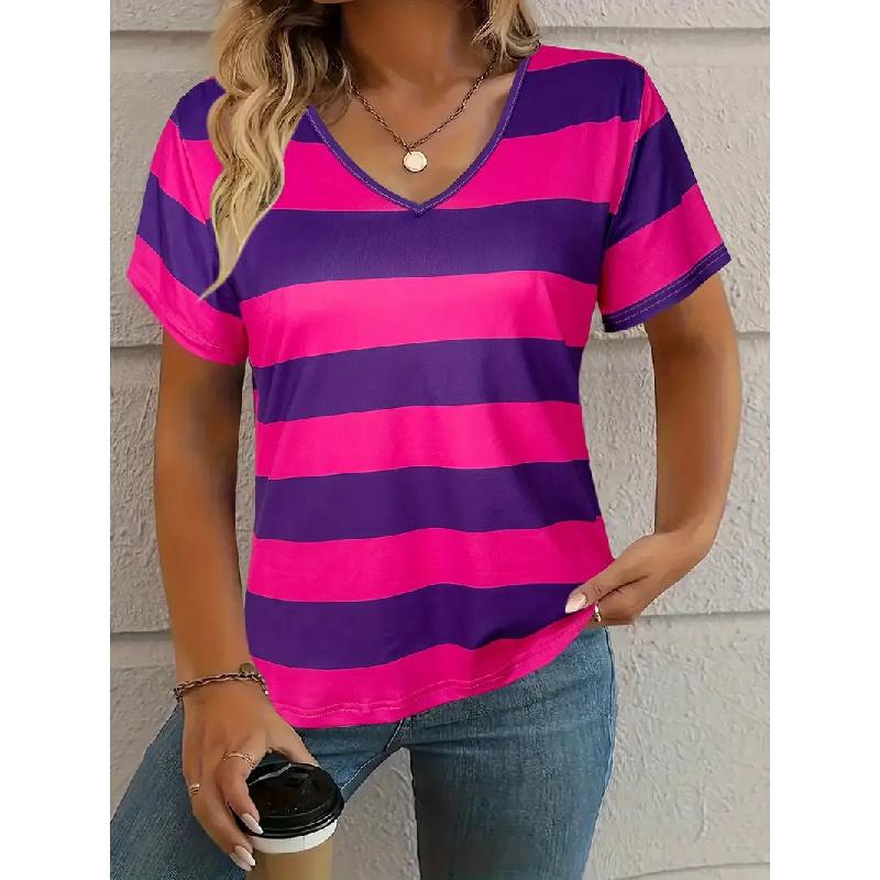 2026 New Fashion Women's Casual Versatile Square Pattern Short Sleeve V-Neck T-Shirt
