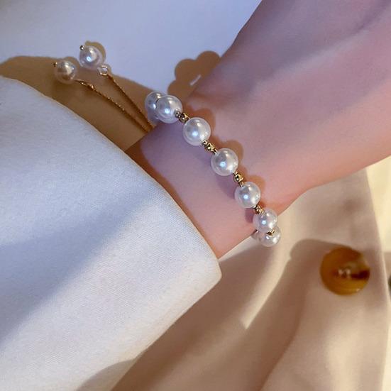 Women Bracelet Beaded Temperament Geometric Electroplating Adjustable Decorative Birthday Gift Faux Pearl Cuff Bracelet Fashion Jewelry for Daughter