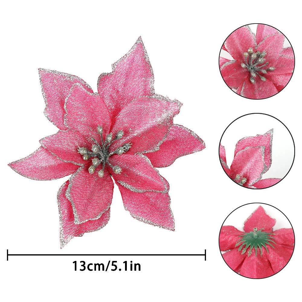 8Pcs Artificial Fabric Flower Glitter Wedding Party Decor Christmas Xmas Tree Decoration