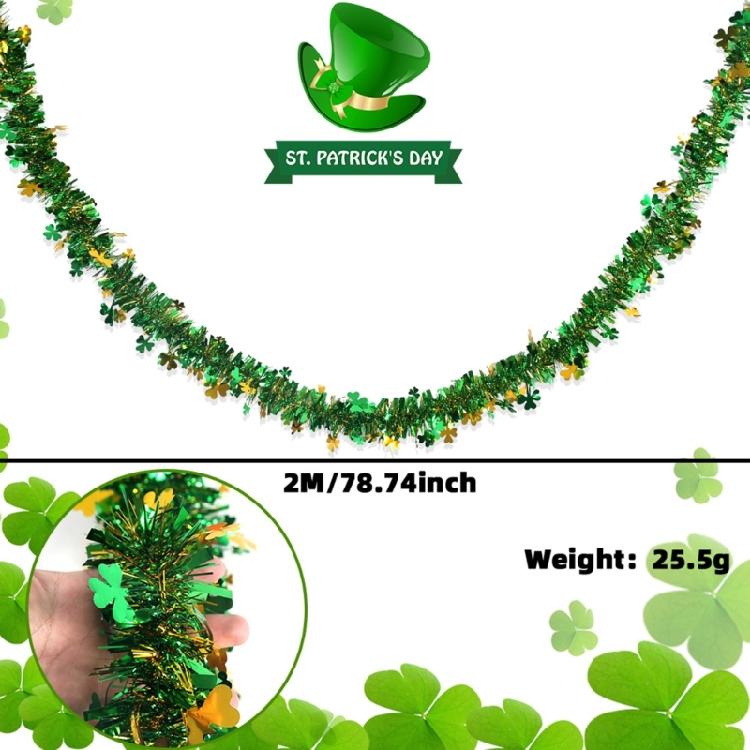 4Pcs Metallic Tinsel Twist Ornament 6.5ft Each Green Gold Fringes Artifical Vine for Irish Festival Holiday Decoration