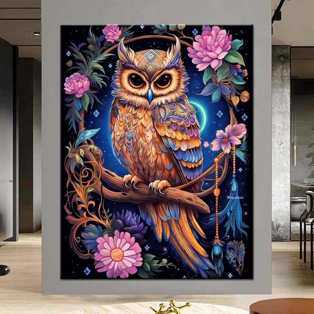 Full Square/Round Drill 5D DIY Diamond Painting Owls and Flowers Picture Diamond Embroidery Cross Stitch Home Decor Y3781