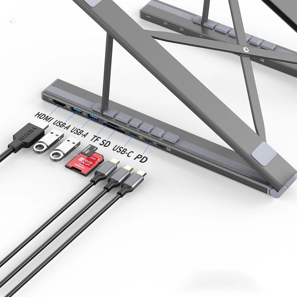 7In1 Laptop Stand Choetech Hub-M48 Pd Usb-C Sd Tf Usb-A Hdmi 100W + Usb-C Cable - Gray