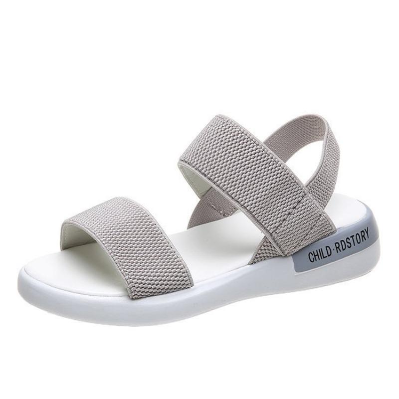 Fashion Women's Fashion Trend Anti-slip Wear Elastic Elasticity Comfortable Matching Color Sole Pure Black Shoelace Flat Sandals