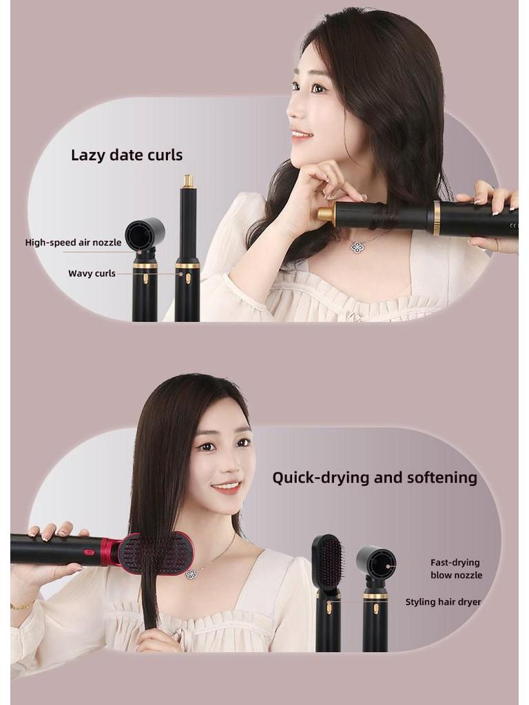 5-in-1 Hot Air Brush Set: Automatic Curler, Straightener, Multifunctional Hair Dryer with Replaceable Heads