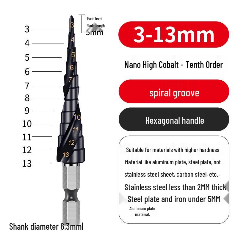 Cobalt Multifunctional Step Drill Bit for Hard Metals and Stainless Steel