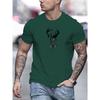 Men's Summer Casual T-Shirt with Deer Head Design - Breathable Polyester, Crew Neck, Short Sleeve