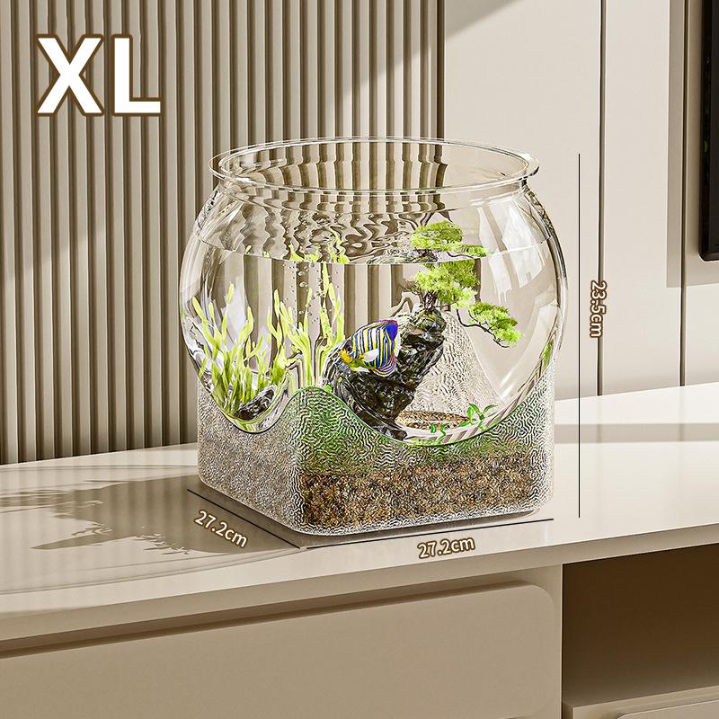 16/19/22/27cm Round Fish Bowl Aquarium Fish Tank with Square Thicken Base Plastic Clear Ecological Fish Tank Hydroponic Vase