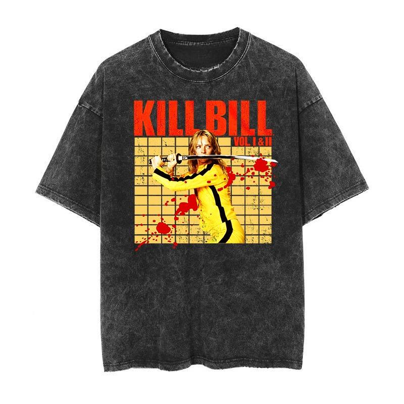 Fit Kill Bill The Bride Unisexs Vintage Washed Retro Batik Shortsleeved Tshirt Graphic Cotton Tee Printing Highend Luxury