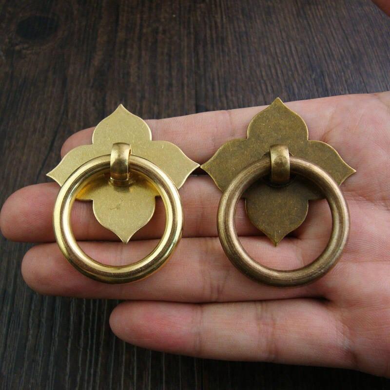 Antique Drawer Pulls Kitchen Door Handles and Knobs Brass Leaf Shape Cabinet with Screw Hardware Ancient Furniture