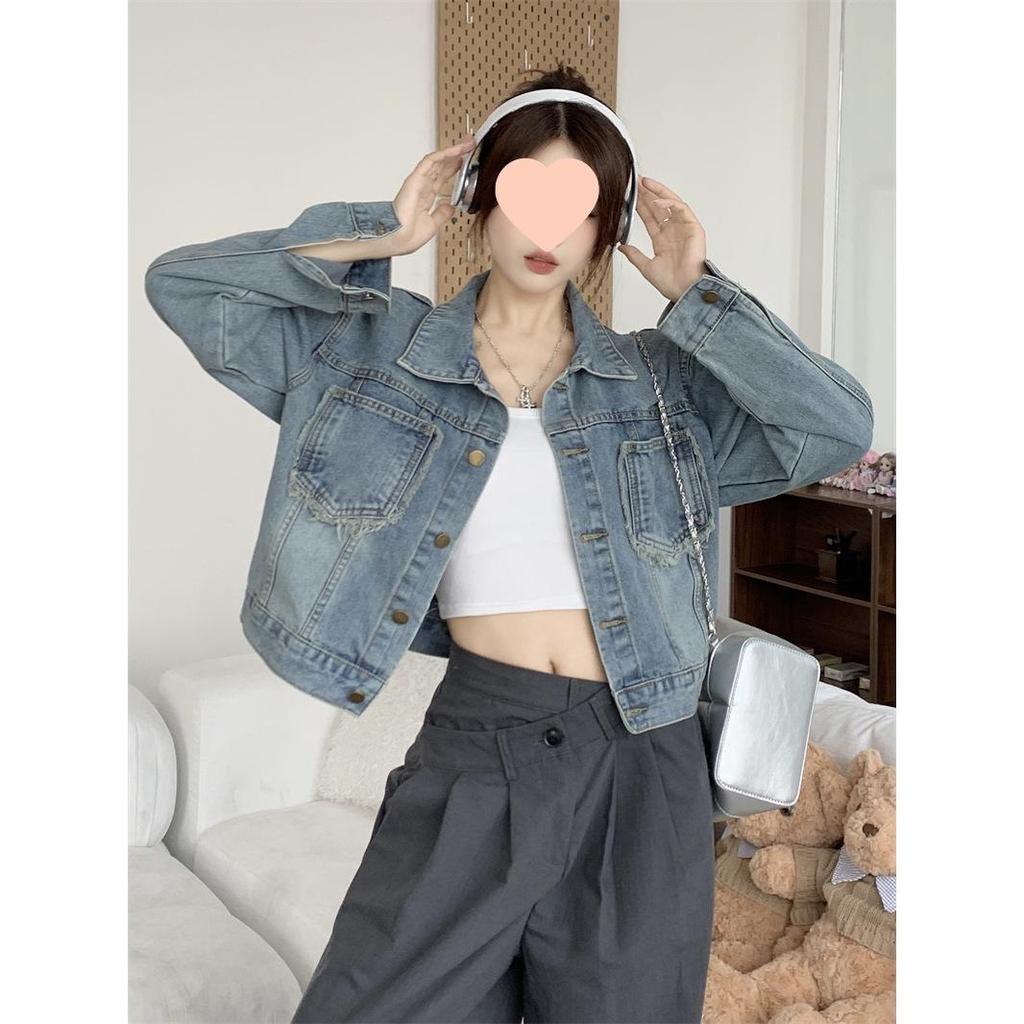 2023 Autumn Women's Frayed Loose Denim Jacket