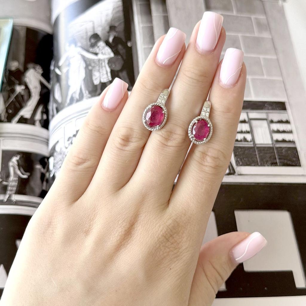 Silver Earrings with Natural Ruby 4.846ct, Cubic Zirconia (2165231)